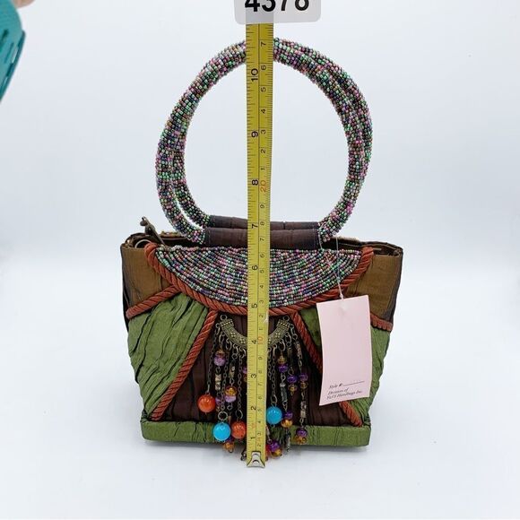 Vintage‎ Prezzo Boho Multicolor Beaded Fabric Handbag-Beaded Handle - Picture 9 of 11